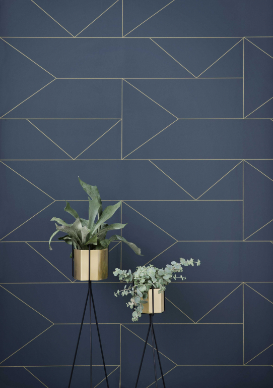 Ferm Living Lines behang donkerblauw