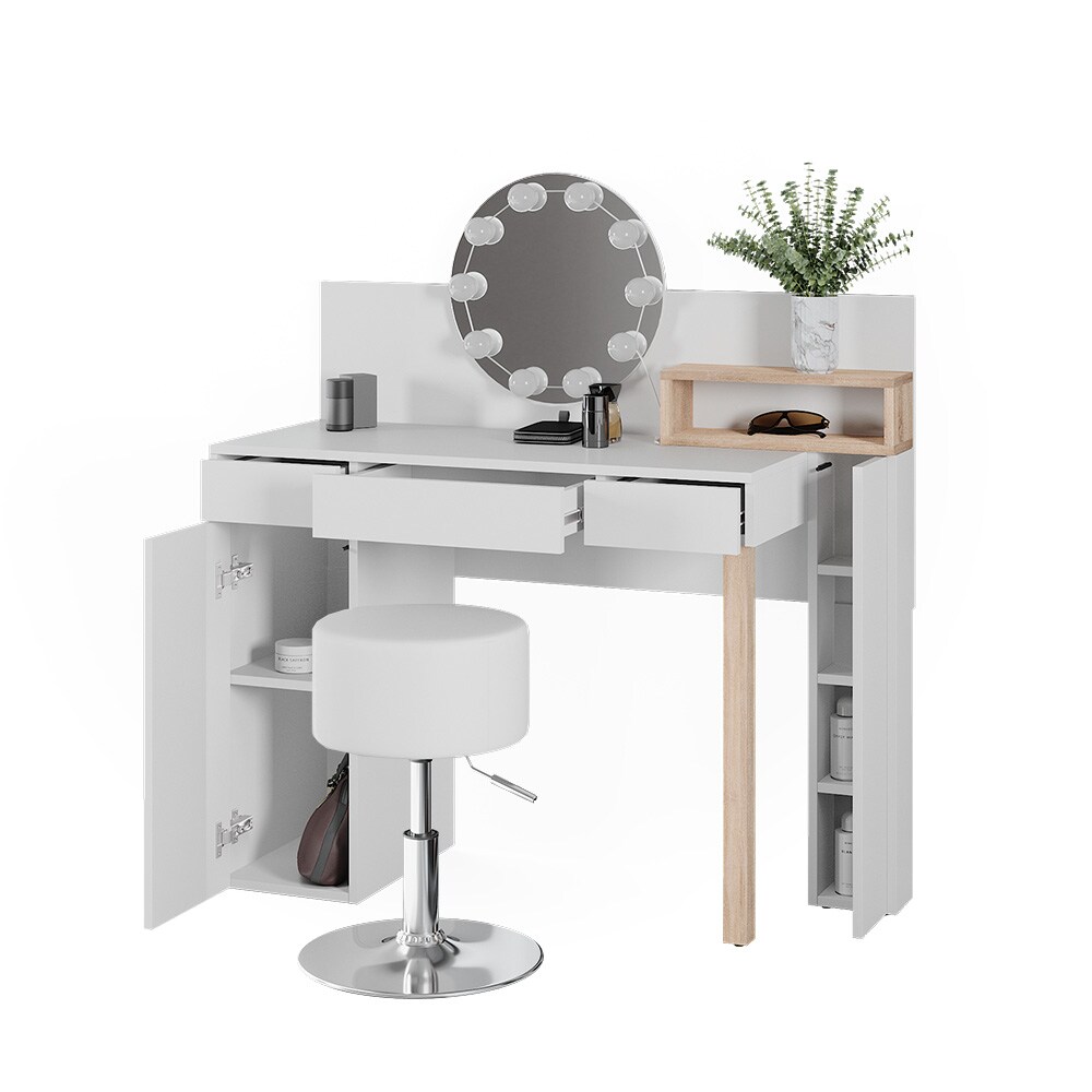 Vicco Schminktisch Olivia, weiß, Frisiertisch mit Hocker und LED-Lichterkette