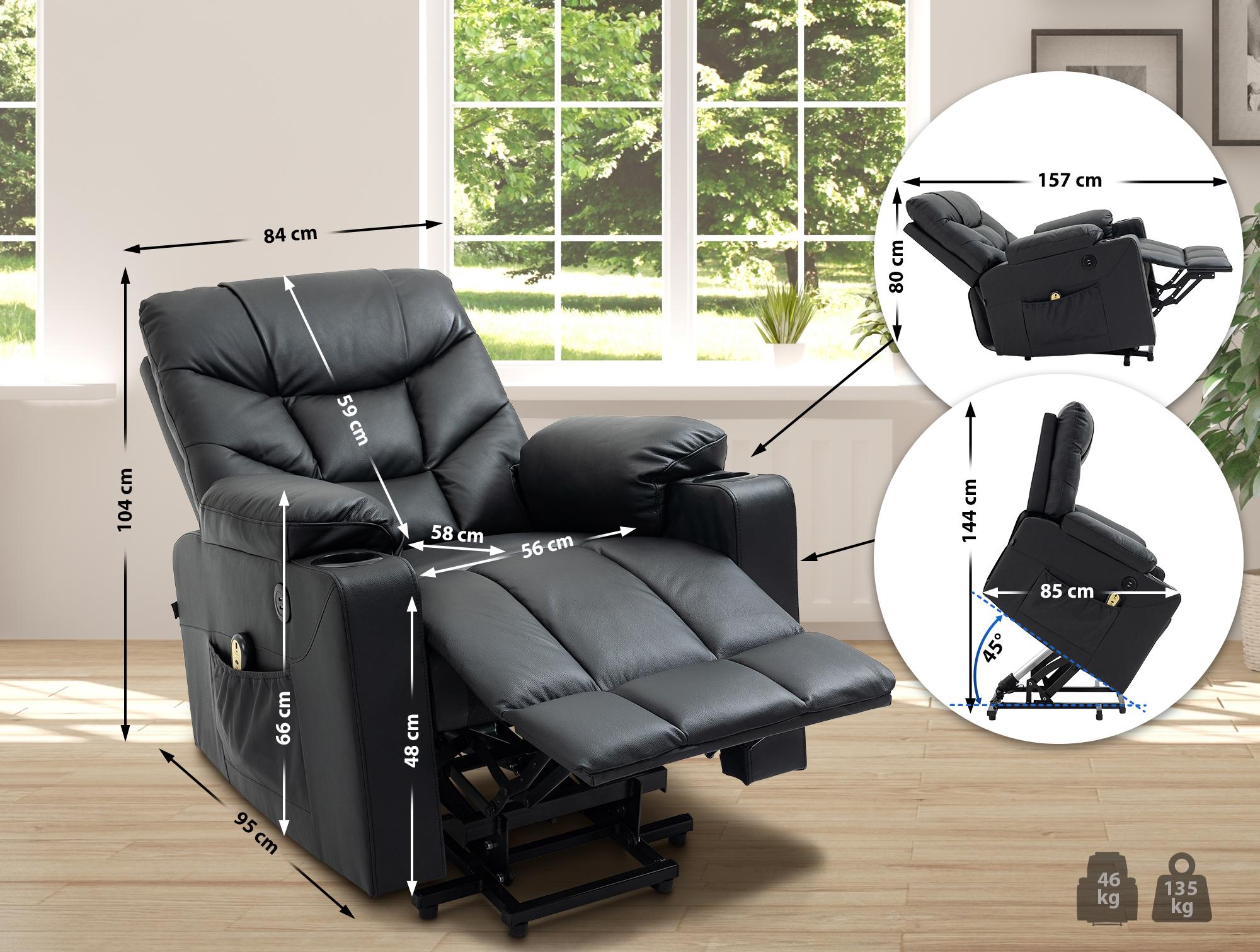 CLP Sessel Andover I Relaxsessel Elektrisch Verstellbar Mit Aufstehhilfe I Fernsehsessel Mit Liegefunktion, USB Ports Und Getränkehalter