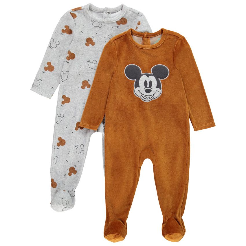 Lot de 2 dors-bien en velours print Mickey Disney pour bébé garçon - Marron