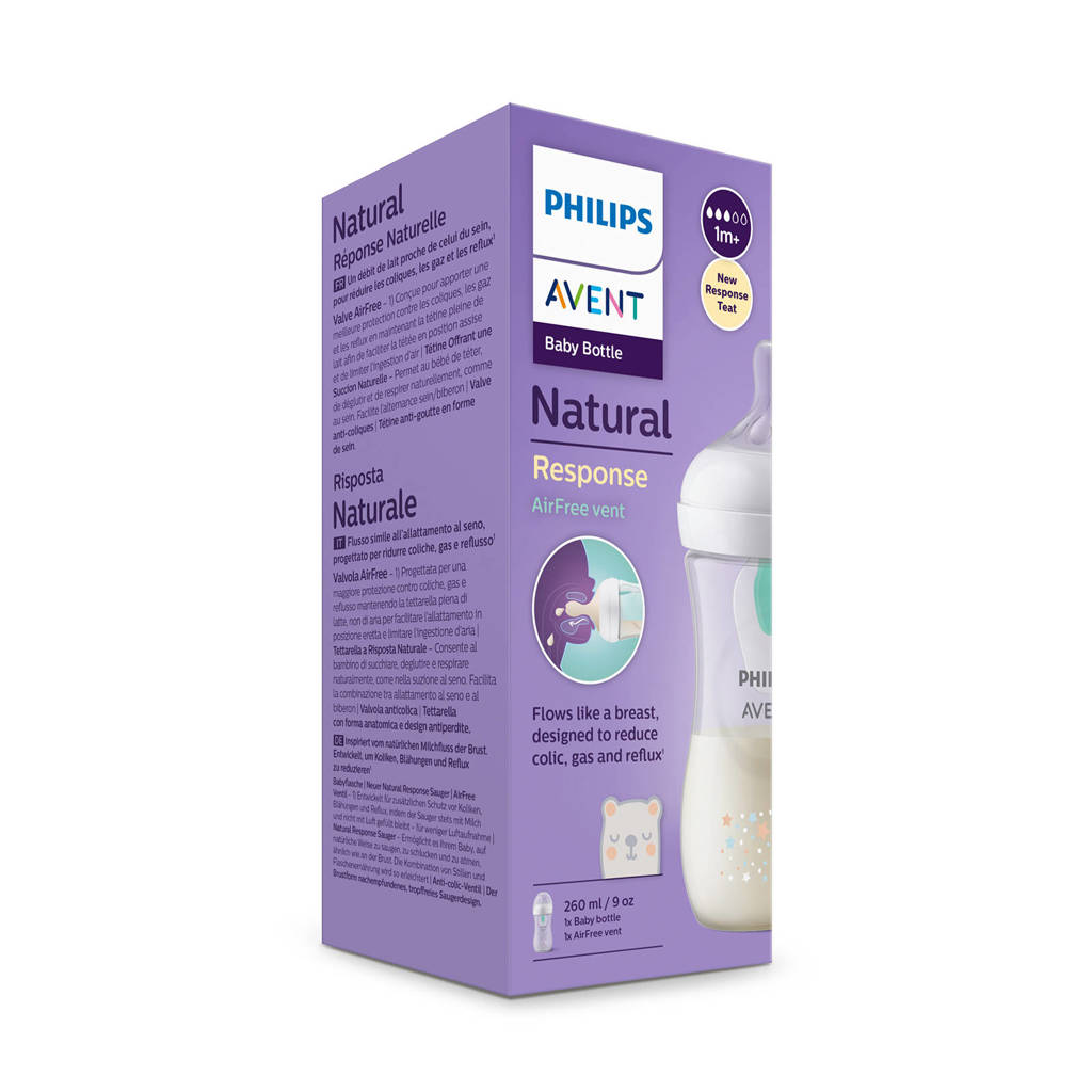 Komt geen melk uitNatural Response babyfles beer met AirFree-ventiel - 260 ml (1 fles)