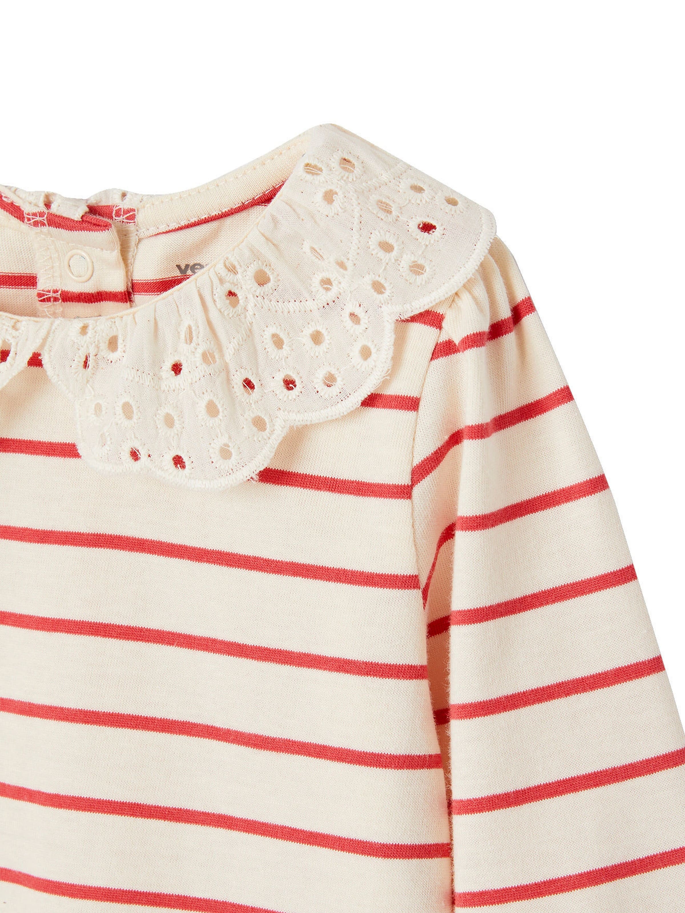 Vertbaudet Baby Shirt mit besticktem Kragen rot gestreift