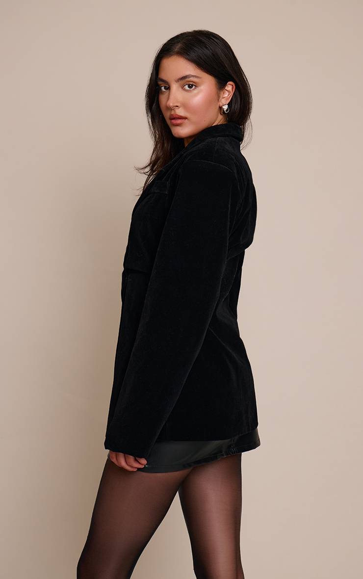 Noir Blazer En Synthétique Avec Taille Cintrée