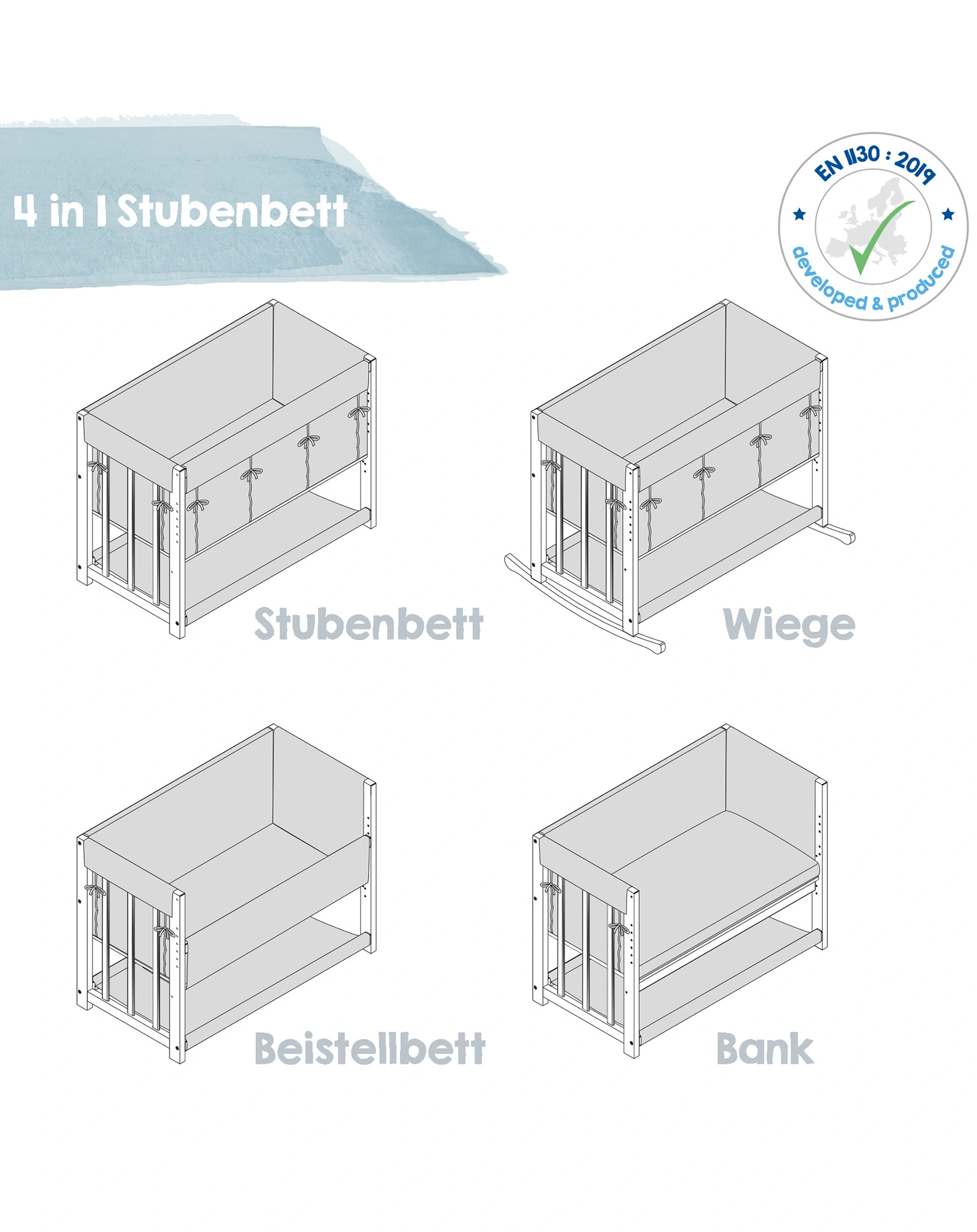 Beistellbett INDIBÄR 4in1 75 x 95 cm
