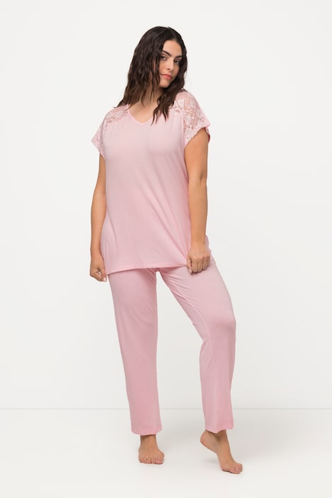 Pyjama, Spitze, V-Ausschnitt, Halbarm