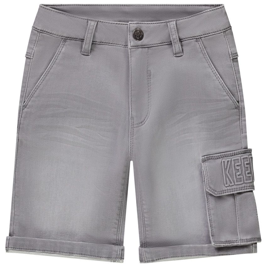 Bermuda effet jean avec poche plaquée pour garçon - Gris chiné