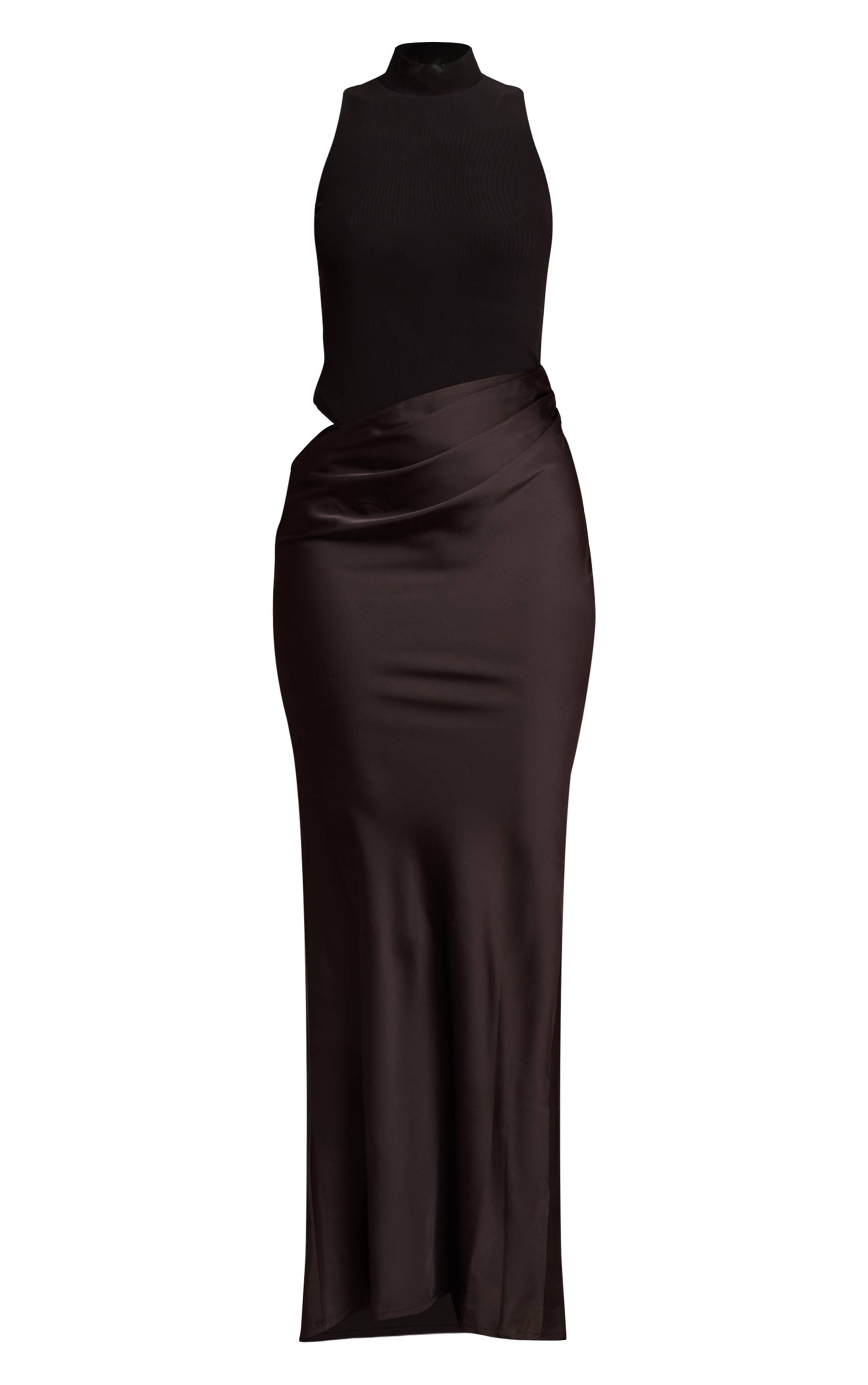 Noir Robe Maxi Jupe Satinée À Empiècement Mesh Racer