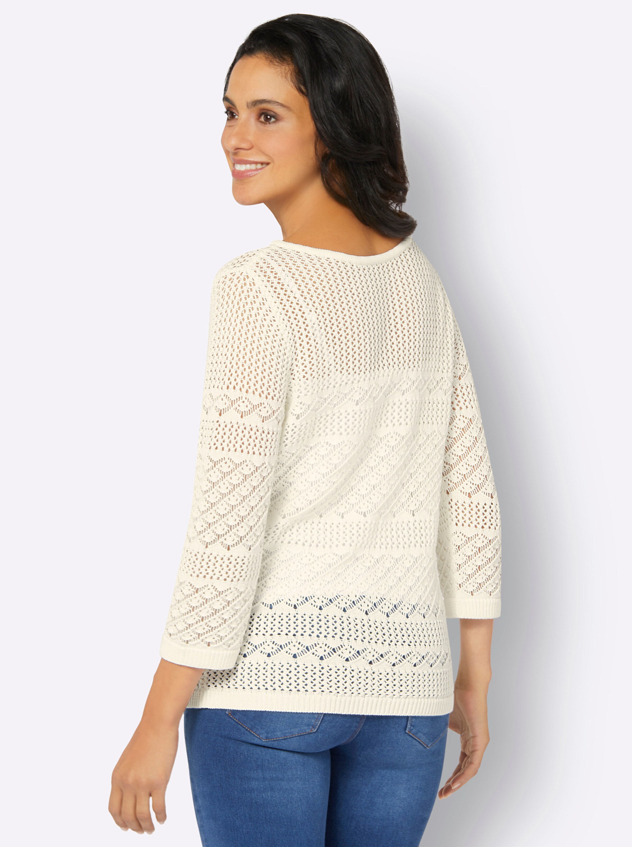 Ajour-Pullover in ecru
