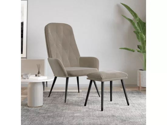 Chaise de relaxation avec repose-pied Gris clair Velours