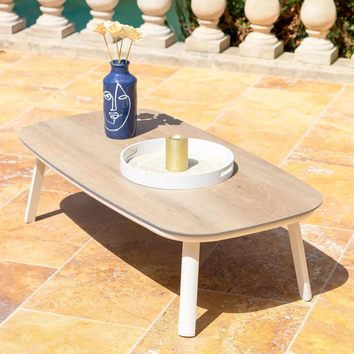 Salon de jardin en aluminium 5 places 4 pcs Amalfi Blanc et taupe