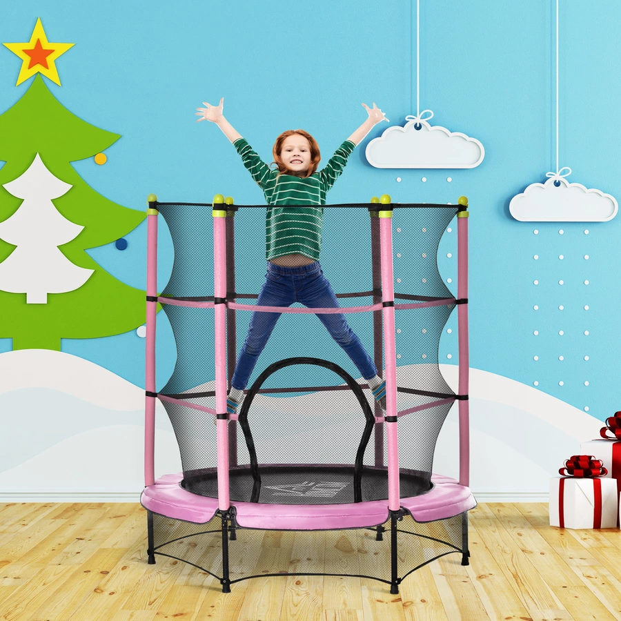 HOMCOM Trampolin mit Sicherheitsnetz rosa
