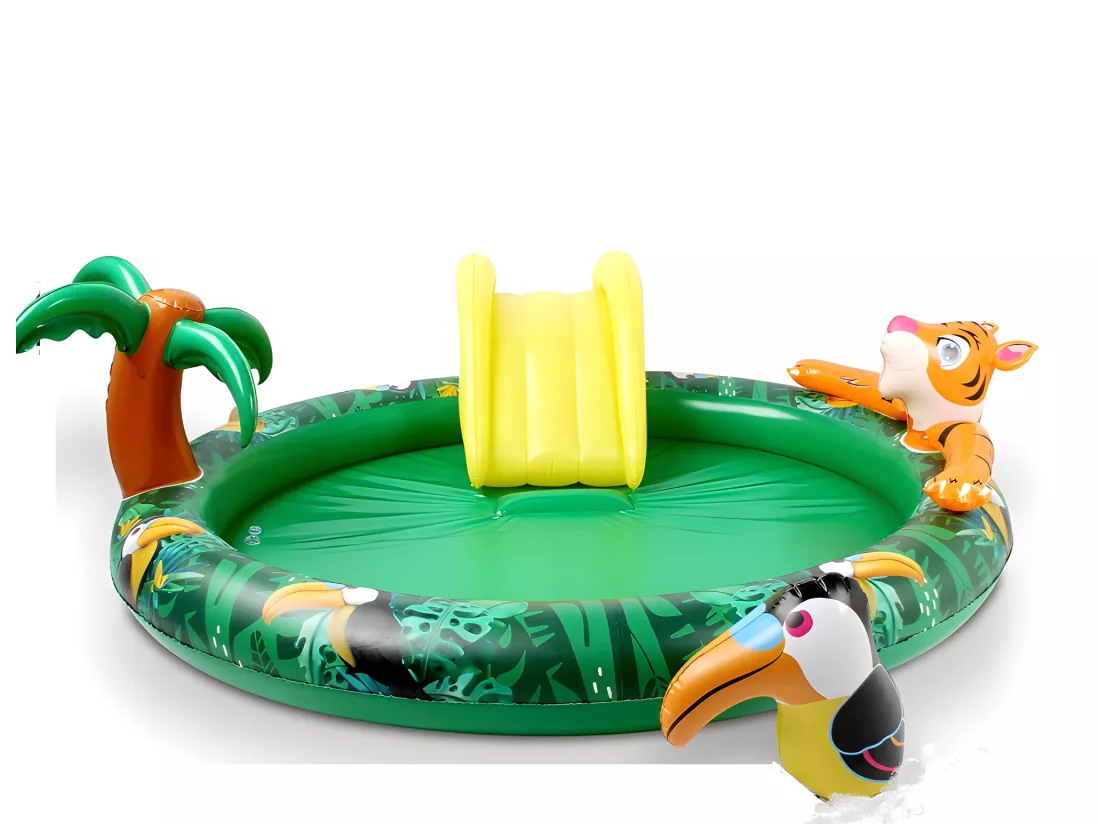 Piscine gonflable pour enfants toboggan de piscine - 182x165x62 cm piscine hors sol design Jungle- Parc aquatique