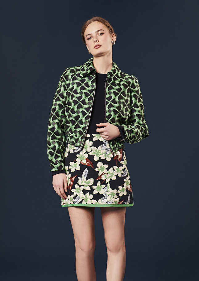 Blouson Balthazarvert à motif graphique en jacquard