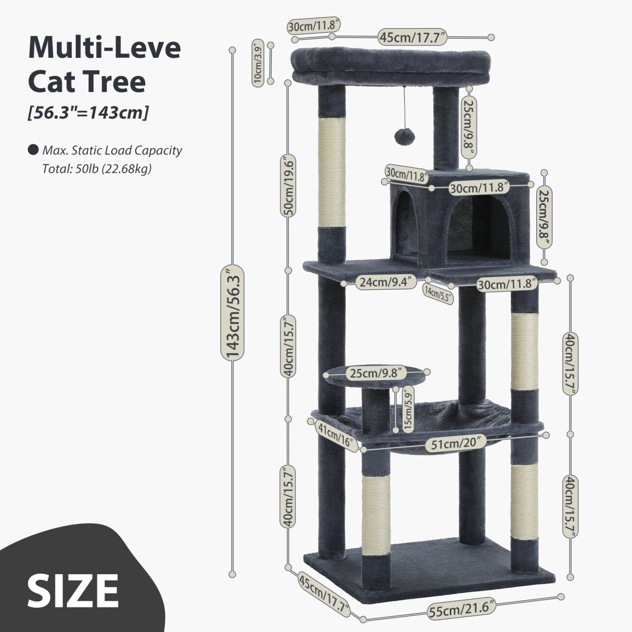 Pawz Road Kratzbaum XL für große Katzen mit Hängematte