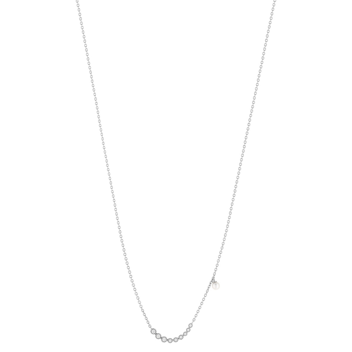Collier argent 925, perle de culture de Chine et zirconia. Longueur 45 cm.