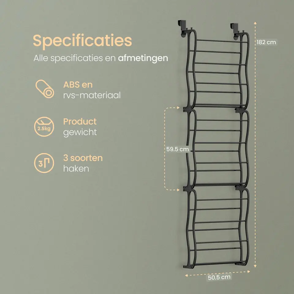 O'DADDY Hangend Schoenenrek Deur - Zwart - 20x51x182 cm