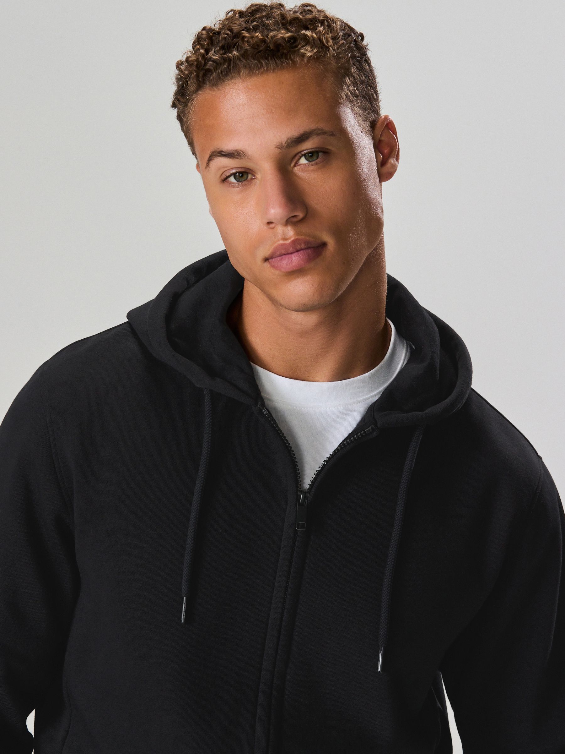 Zwart - Cotton Rich Heavyweight Jersey Full Zip Hoodie