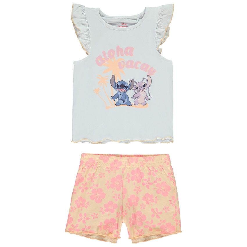 Set pyjama court 2 pièces Stitch & Angel Disney pour fille - Blanc