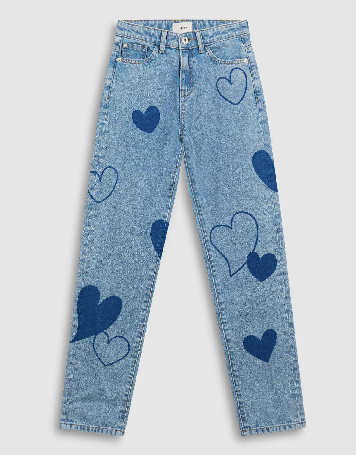 Printed Heart Mom Fit Jeans Blauw