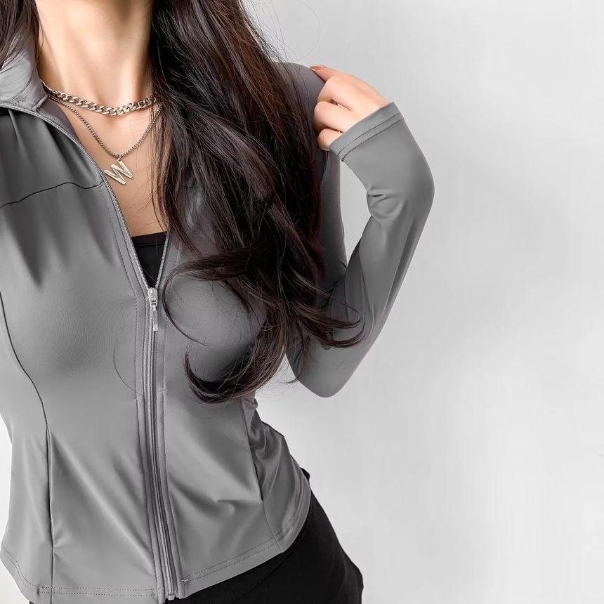 Asiris - Lange mouwen effen slim-fit capuchonjack