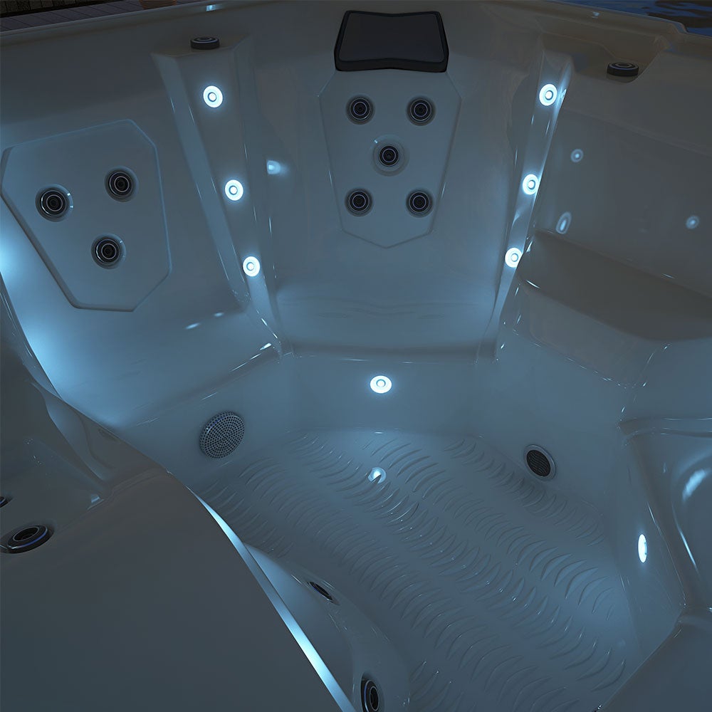 Home Deluxe - Buitenwhirlpool - STREAM BIG PURE - Afmetingen: 208 x 208 x 88 cm - Incl. verwarming, 34 massagejets en 4 buitenlampen | Buitenwhirlpool spa voor 5 personen