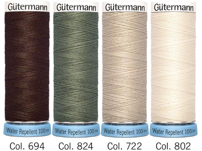 Gütermann Nähgarn-Set Water Repellent 4 Stück, Beige/Braun/ Wasserabweisender Universalnähfaden im Set