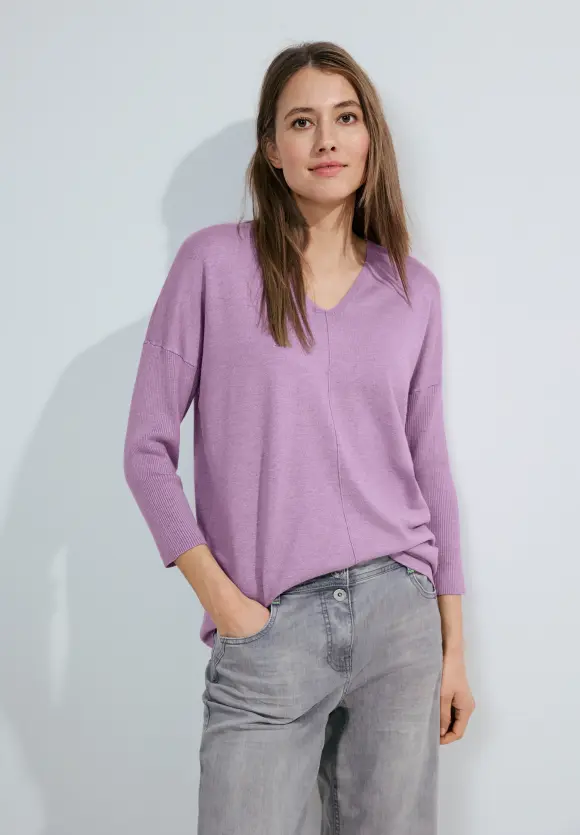 3/4 Feinstrick Pullover - sporty lilac melange