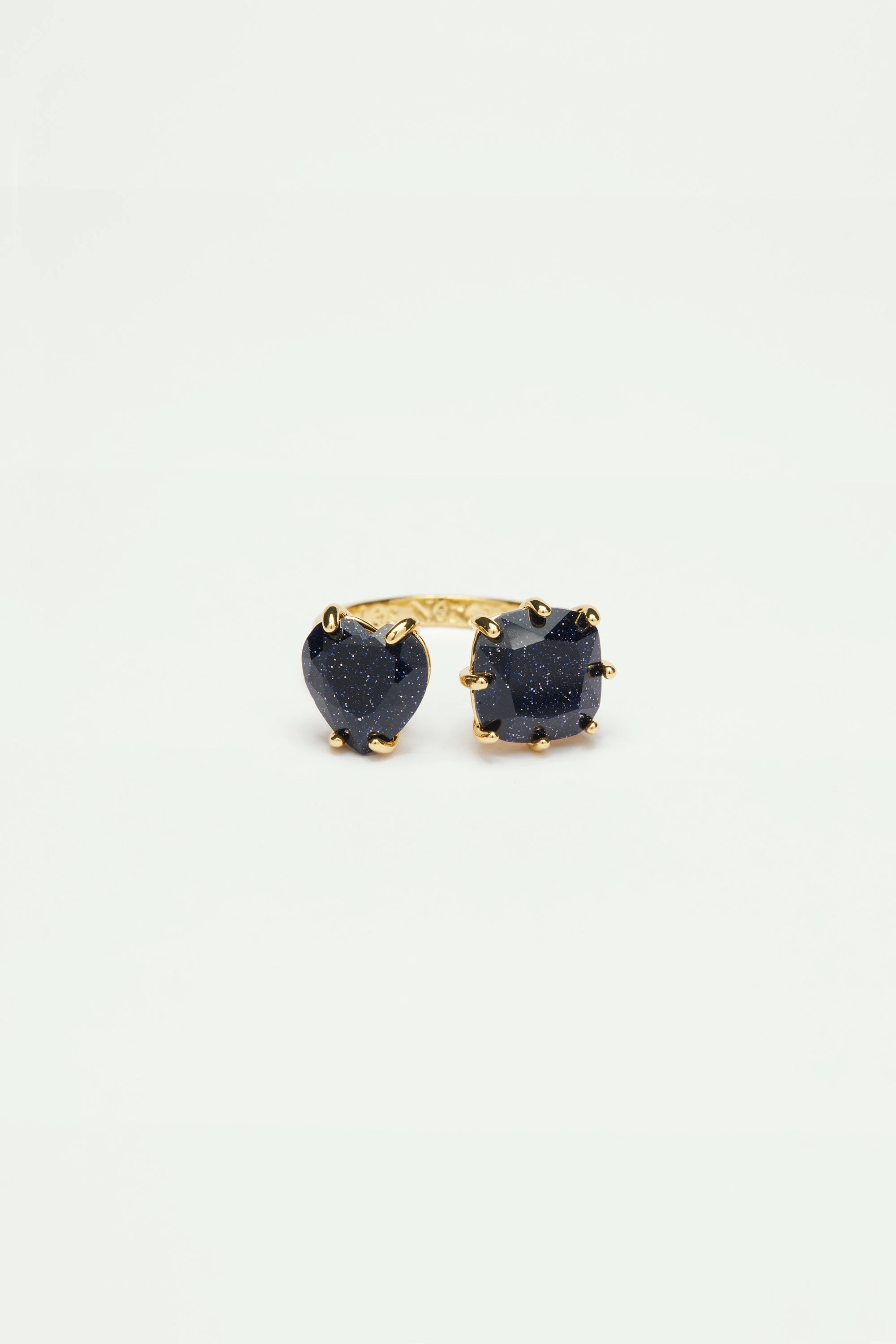 Bague ajustable toi et moi pierres cœur et carré la diamantine bleu nuit pailleté | Bleu