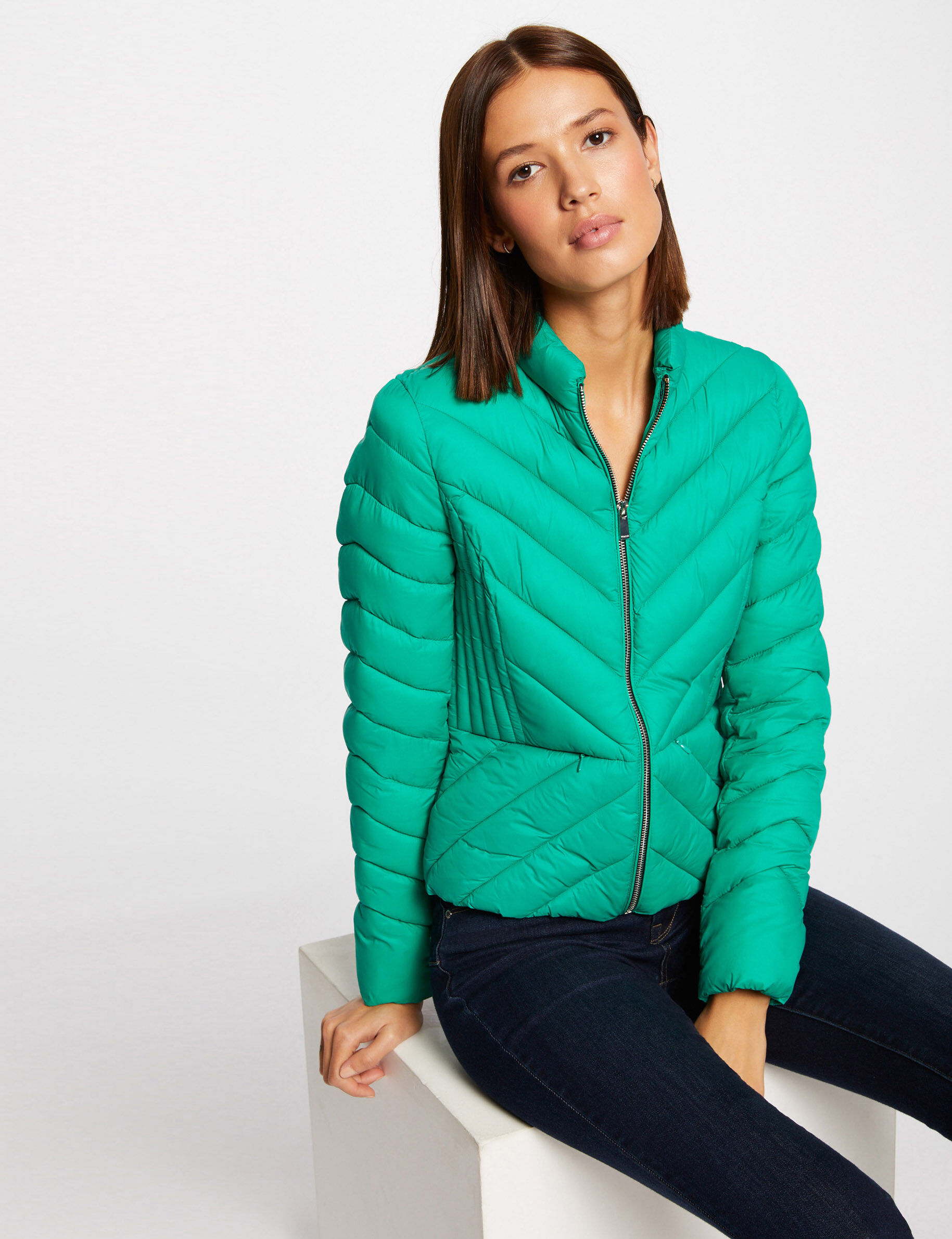 Doudoune droite zippée vert moyen femme - vert_moyen