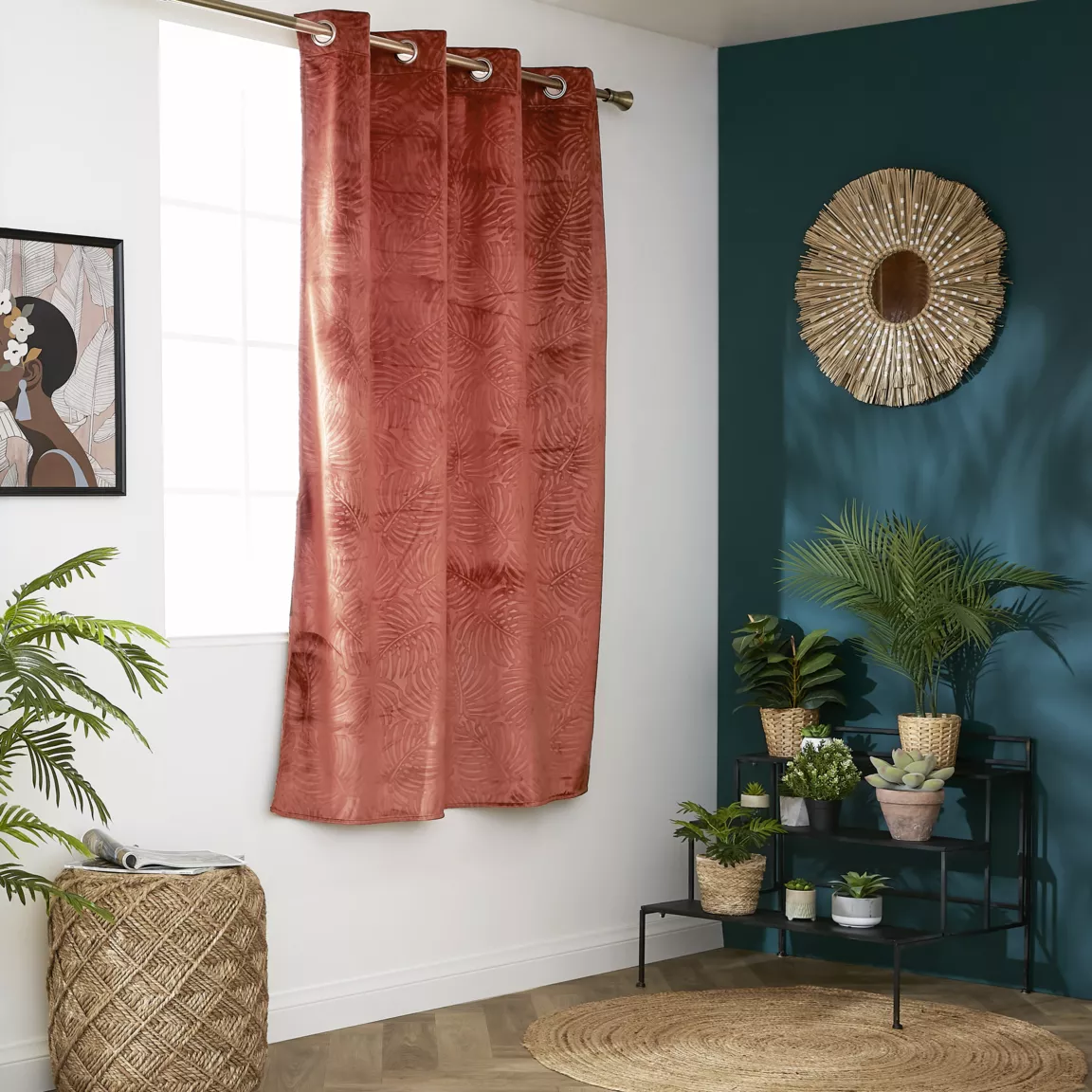 Rideau obscurcissant velours (140 x 180 cm) Fern Terracotta