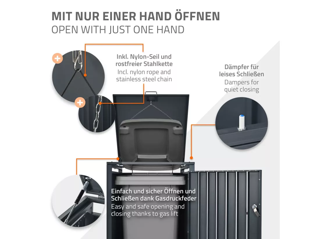 Abri pour poubelles anthracite cache-poubelle boîte de rangement 240 L 68x80 cm