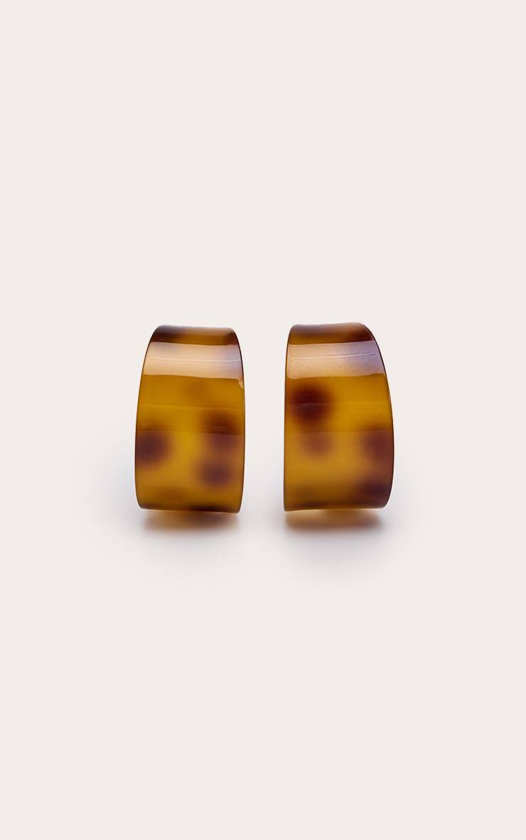 Tortoiseshell Boucles D'oreilles Créoles Épaisses Courbées En Résine