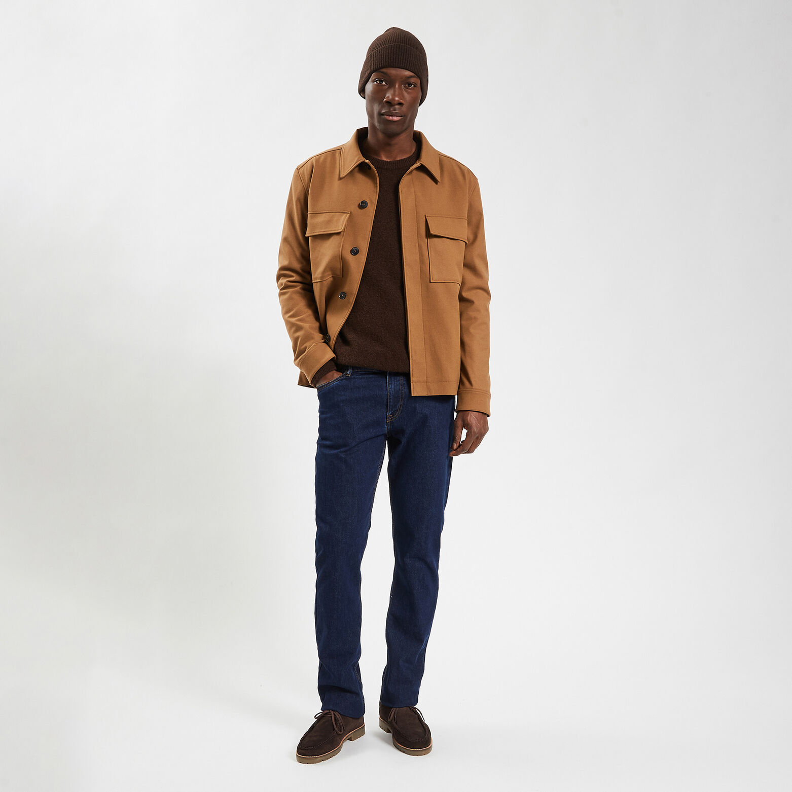 Pull col rond épais Marron