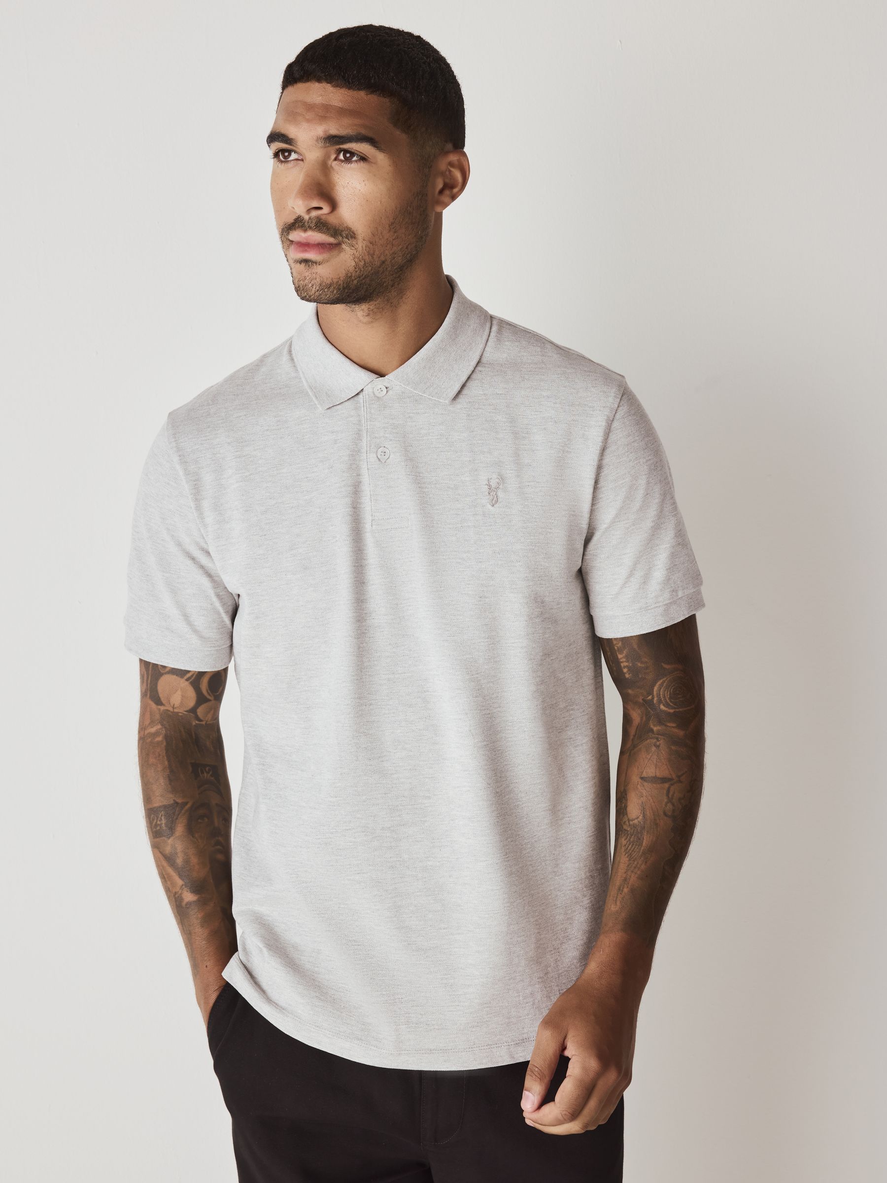 Lichtgrijs gemêleerd - Normale Pasvorm - Long-Sleeve Pique Polo Shirt