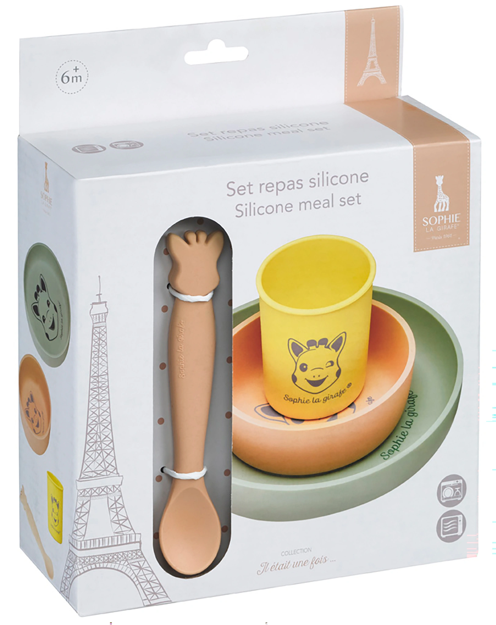 Silikon-Geschirr-Set SOPHIE LA GIRAFE® 4-teilig in gelb/apricot