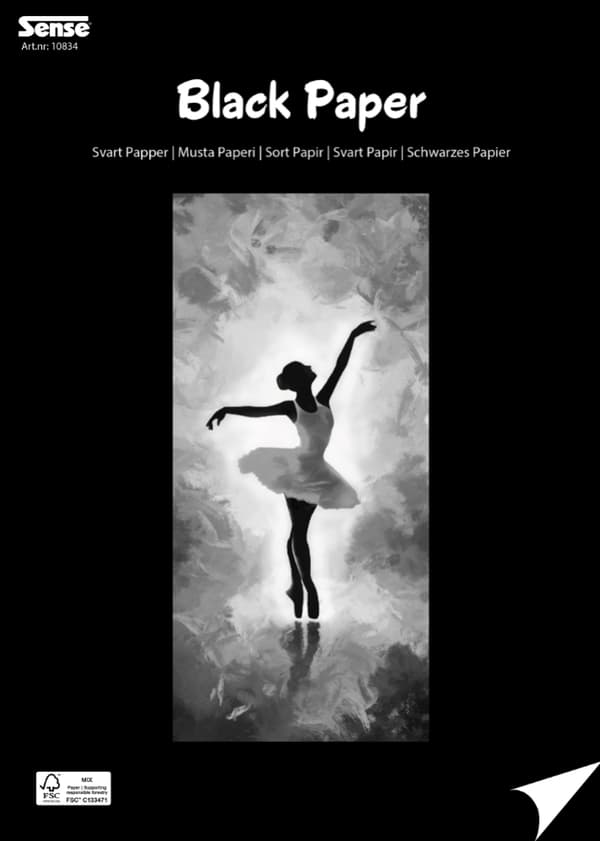 Tegnepapir A4 Svart papir 160g 30 ark Sense