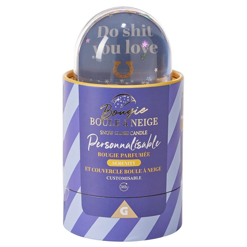 Bougie parfumée Sérénité couvercle boule à neige personnalisable violet