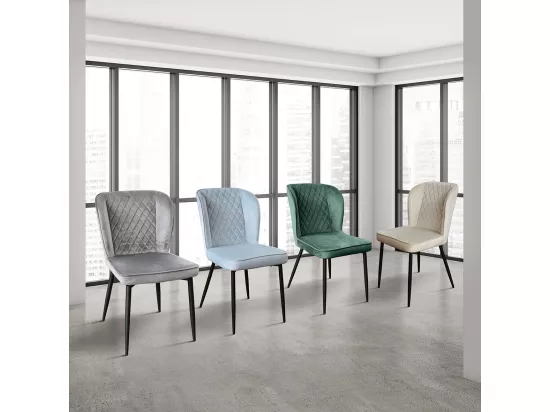 Lot de 4 chaises en velours beige et pieds en métal anthracite - SOHO