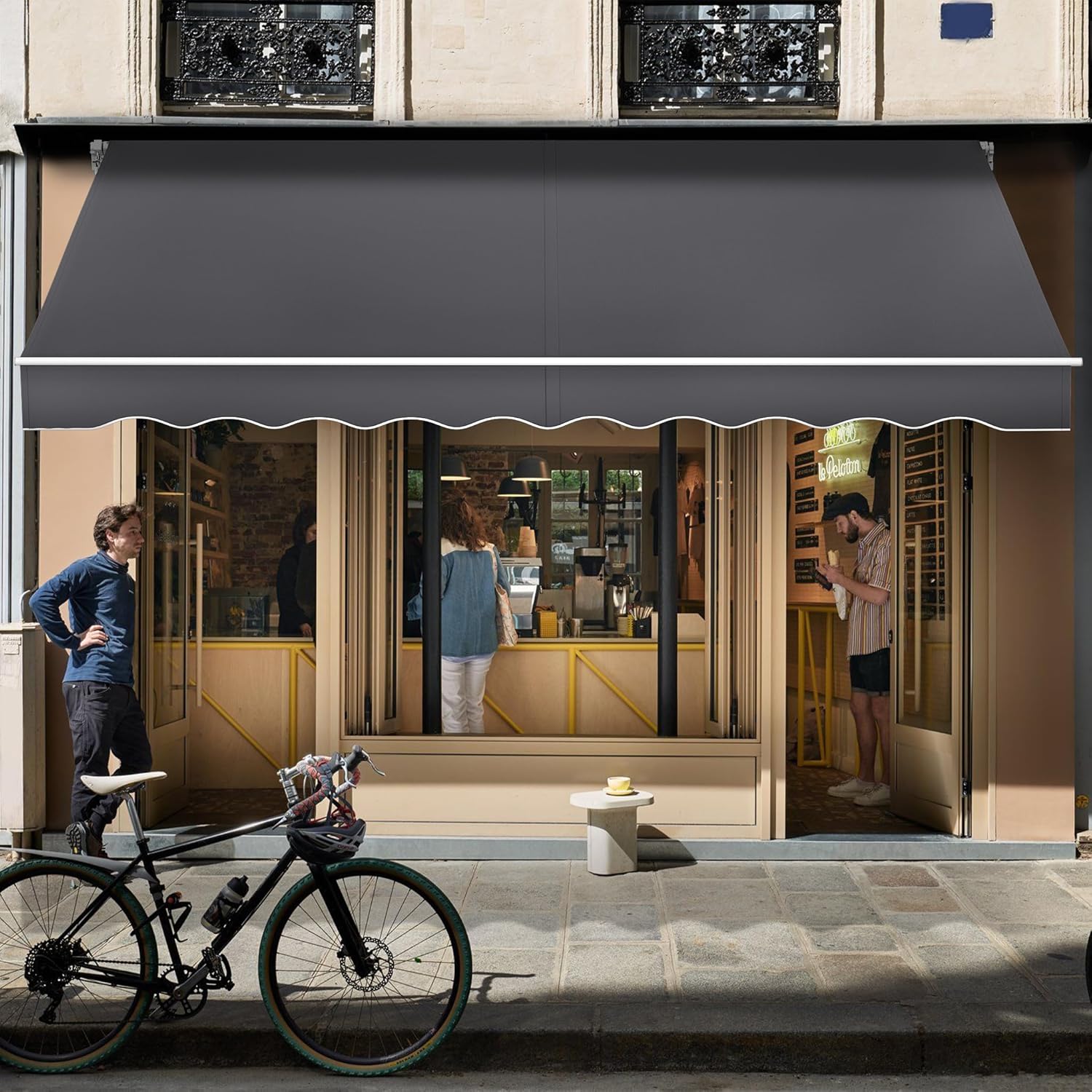 LARS360 Markise Balkon 400x300cm Aluminium Gelenkarmmarkise Balkonmarkise mit Handkurbel, Wetterfest & UV-beständig, Ganzjähriger Sonnen-, Regen- & Sichtschutz für Terrasse und Balkon, Dunkelgrau