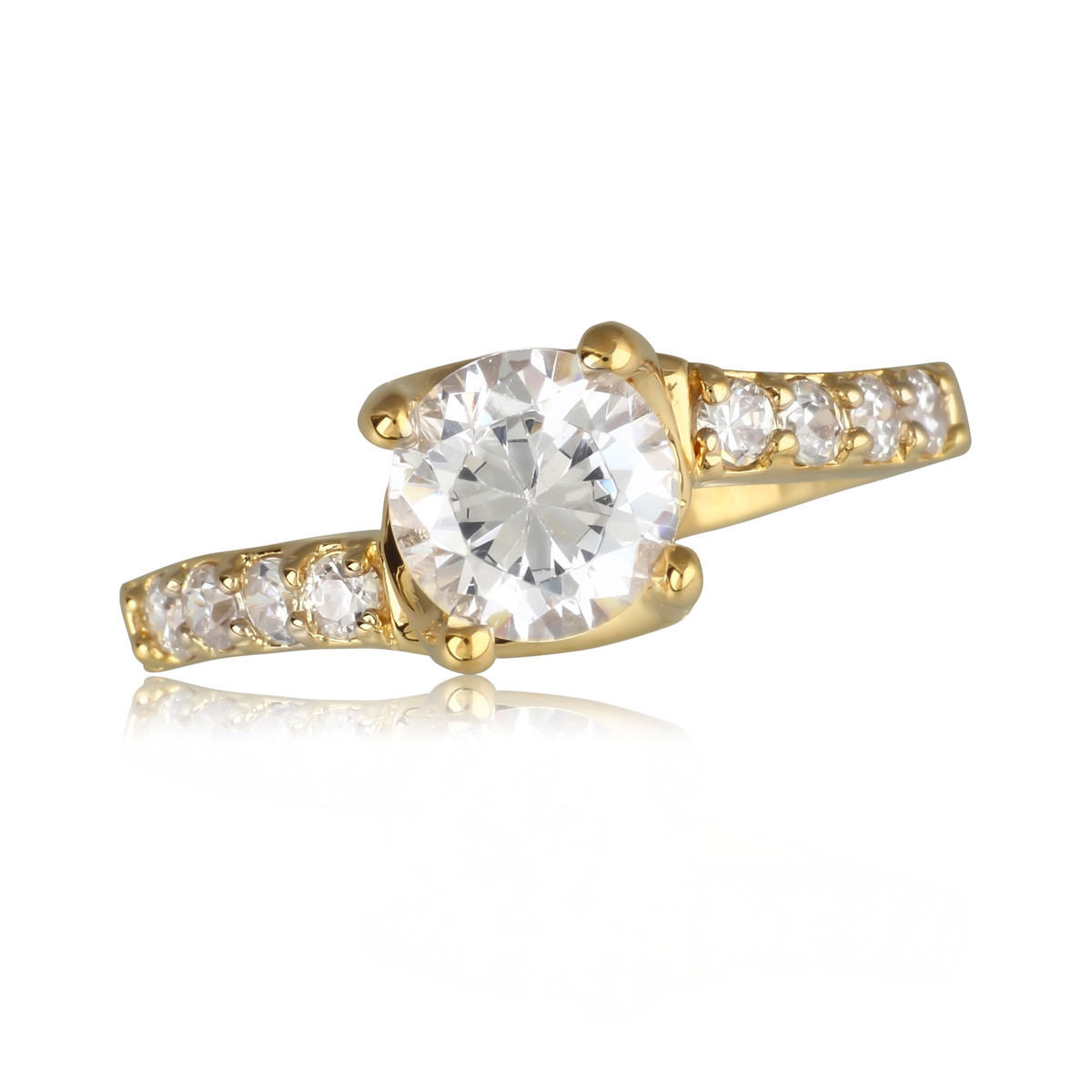 Bague plaqué or pierre de cubic zirconia centrale et multiples petits cubic zirconia