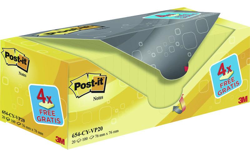 Notizzettel Post-it 7,6 x 7,6 cm Gelb, 20 BlöckePost-it Haftnotizen im Vorteilspack, gelb
