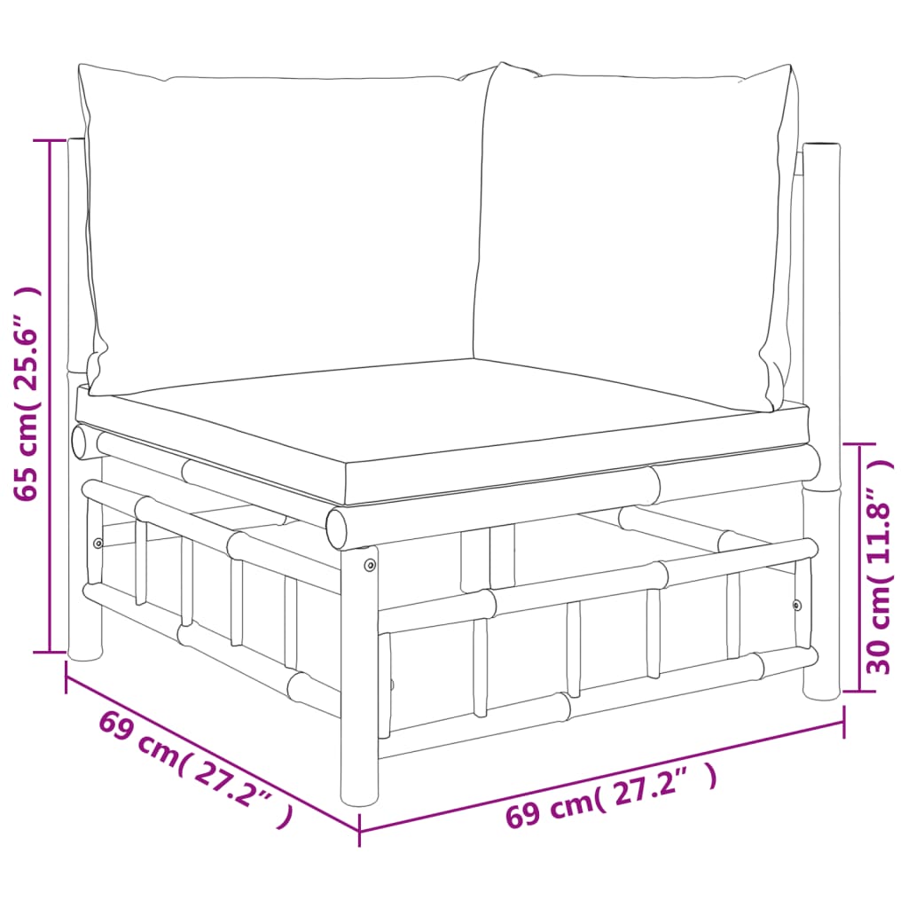 Salon de jardin meuble d'extérieur ensemble de mobilier 7 pièces avec coussins gris foncé bambou