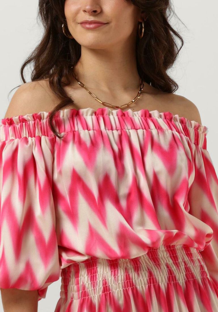 ACCESS fuchsia access maxi jurk off-the-shoulders geometrically printed dress