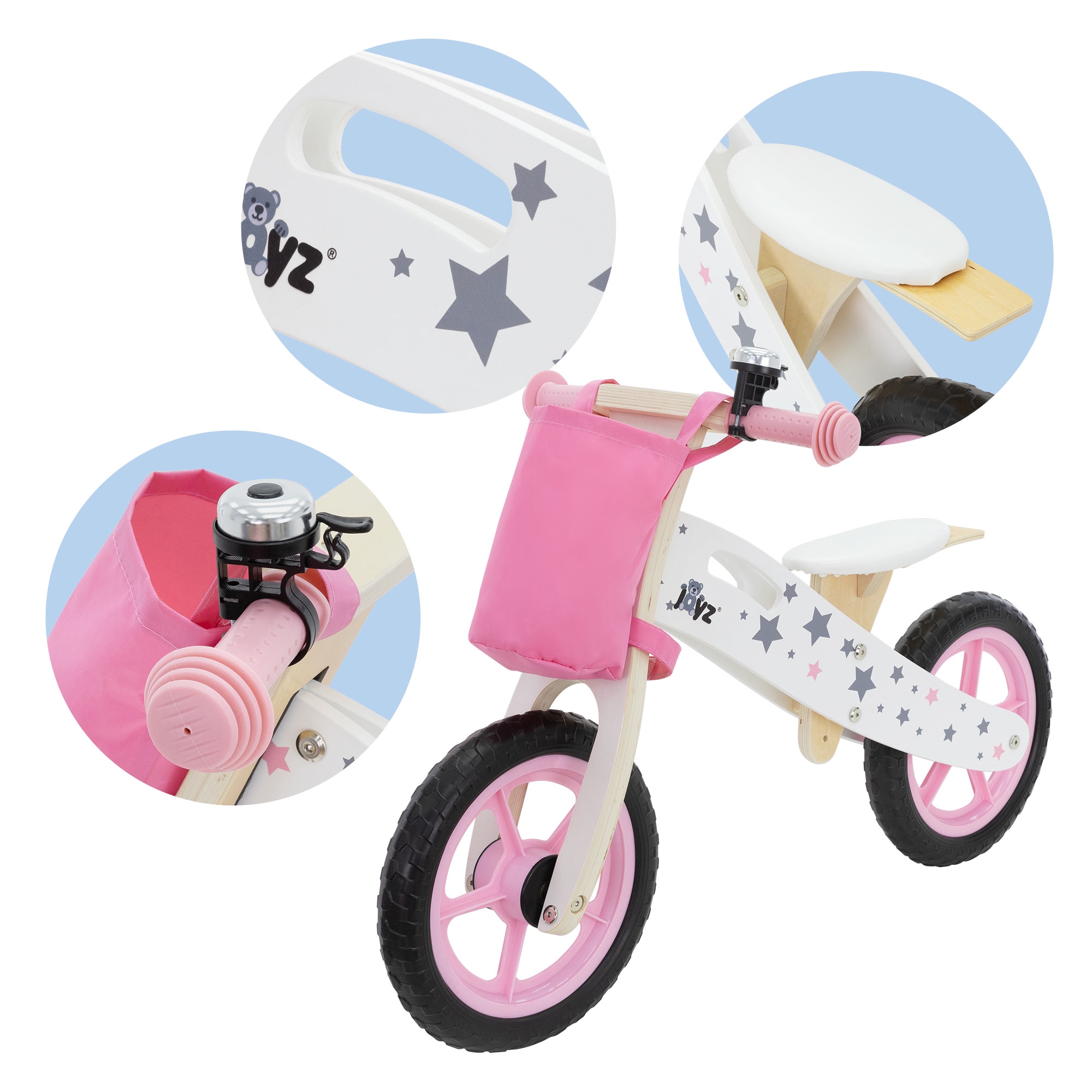 Bicicleta de madeira Joyz para crianças a partir de 2 anos com assento ajustável.