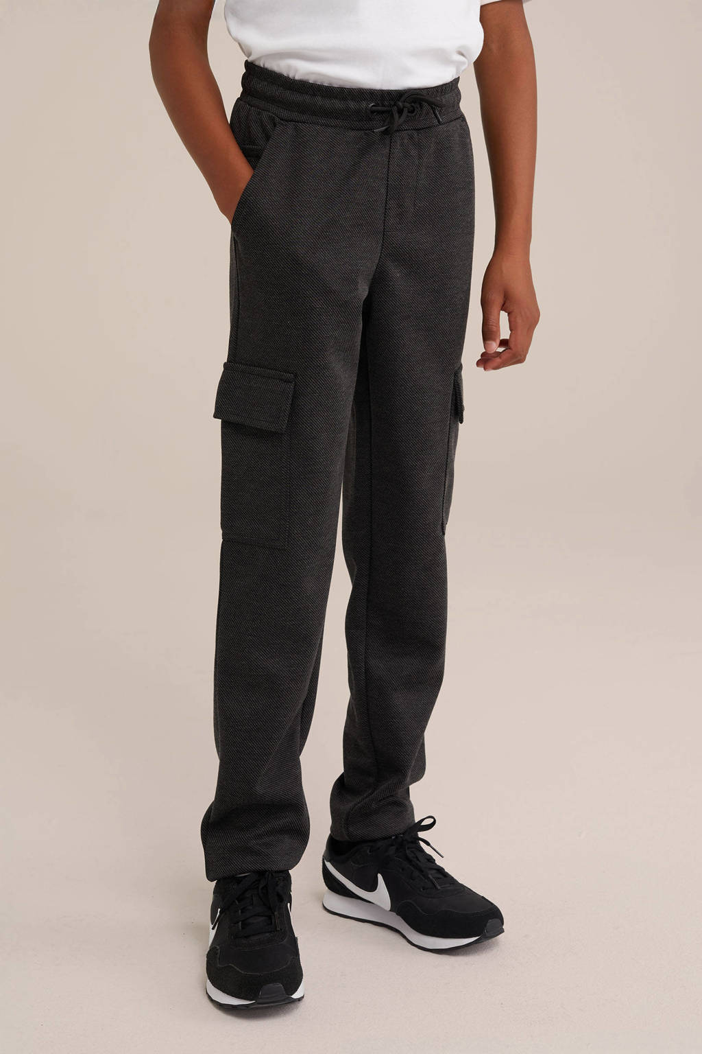 WE Fashion gemêleerde slim fit joggingbroek black melange