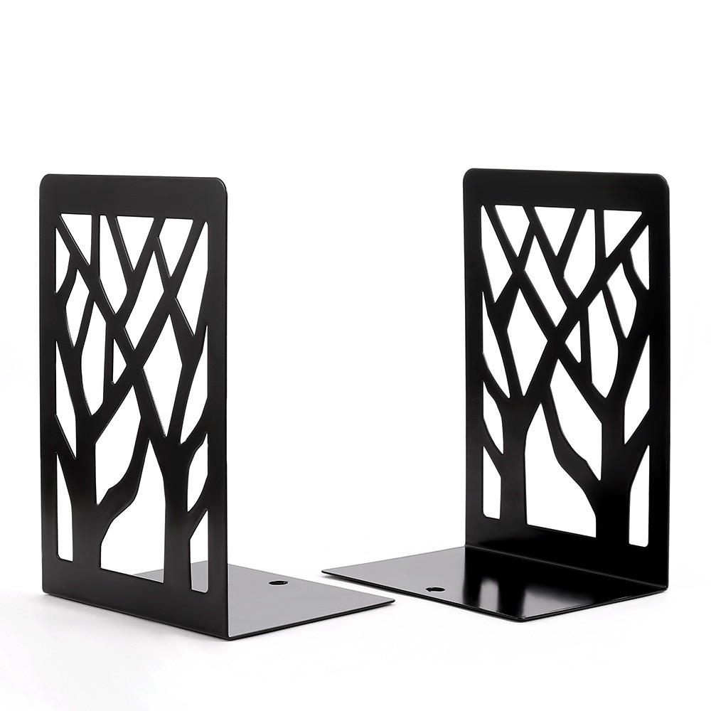 (4er Set) Metall Buch Stütze Baum Design Buchhalter - Schwarz