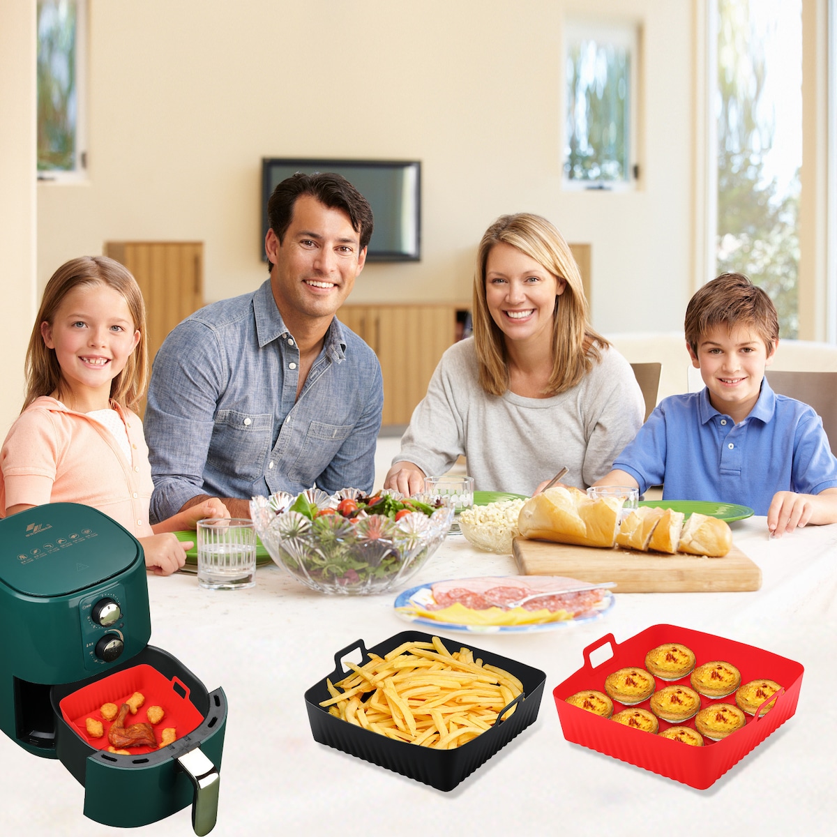 Square Air Fryer Ryggmatte - Silikonbelegg for enkel rengjøring og non-stick ytelse Sort