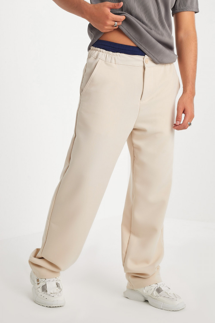 Pantalon beige coupe large