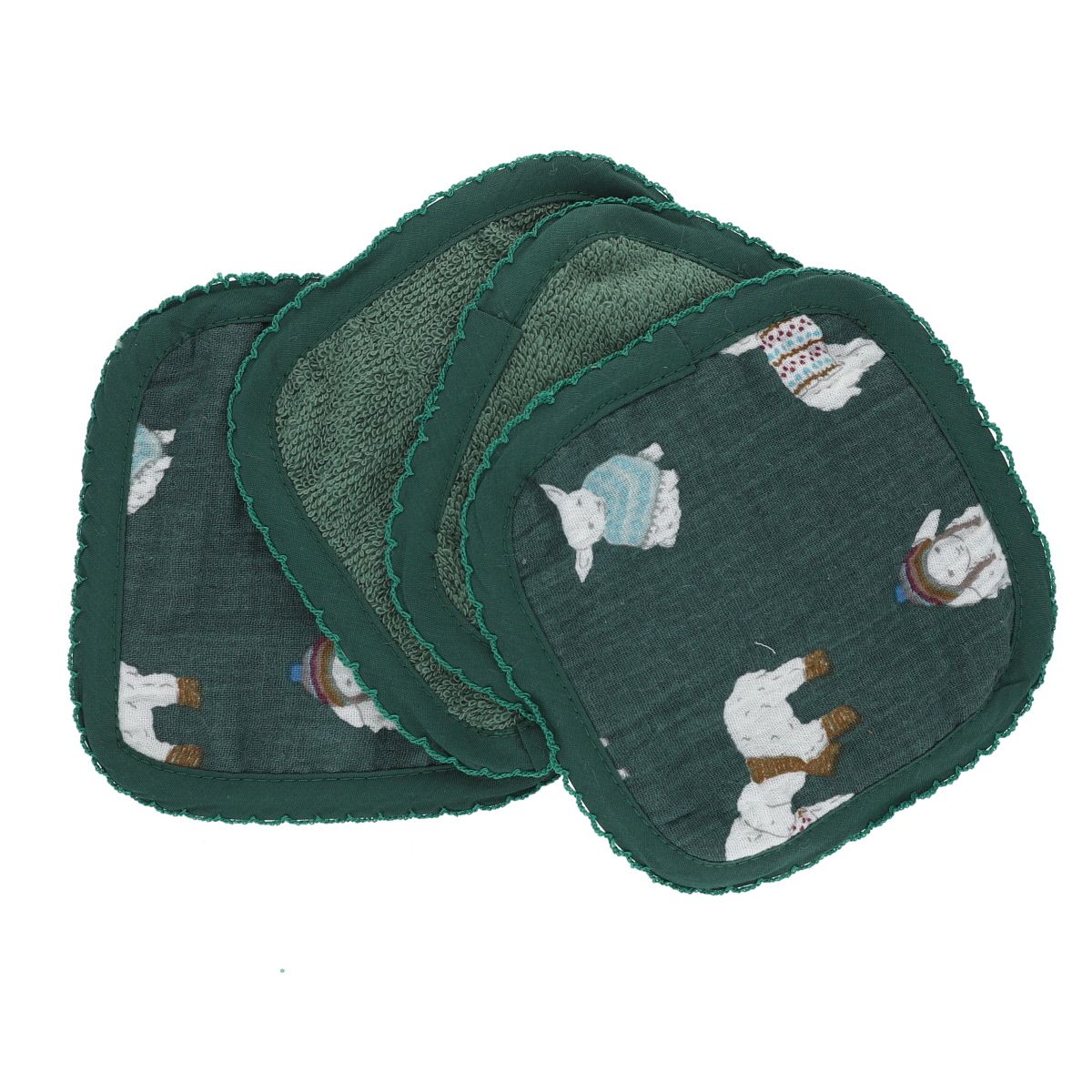 Lot de 4 lingettes lavables en éponge vert - Doux comme un agneau Petit toi