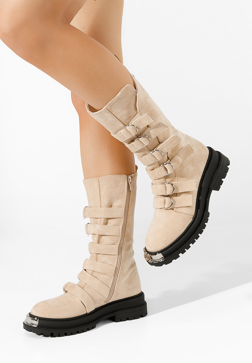 Bottes hautes à lacets beige Lunia
